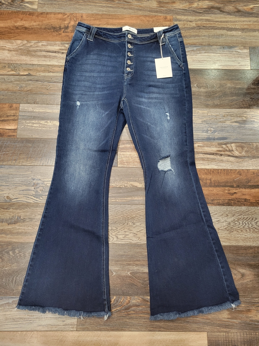 KanCan Dark Blue Distressed Flare Jeans